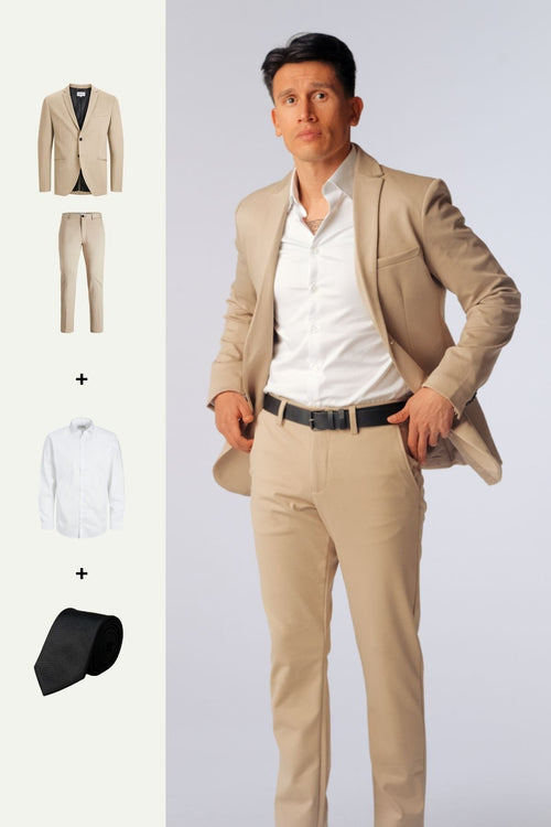 The Original Performance Suit™️ (Sand) + Shirt & Tie - Package Deal (V.I.P) - TeeShoppen Group™ - Suit - TeeShoppen