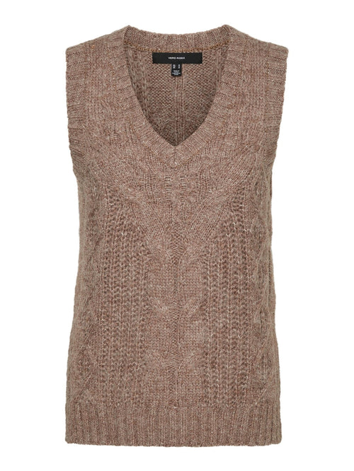 Briella V-neck Knitted Vest - Fossil - TeeShoppen Group™ - Knitwear - Vero Moda