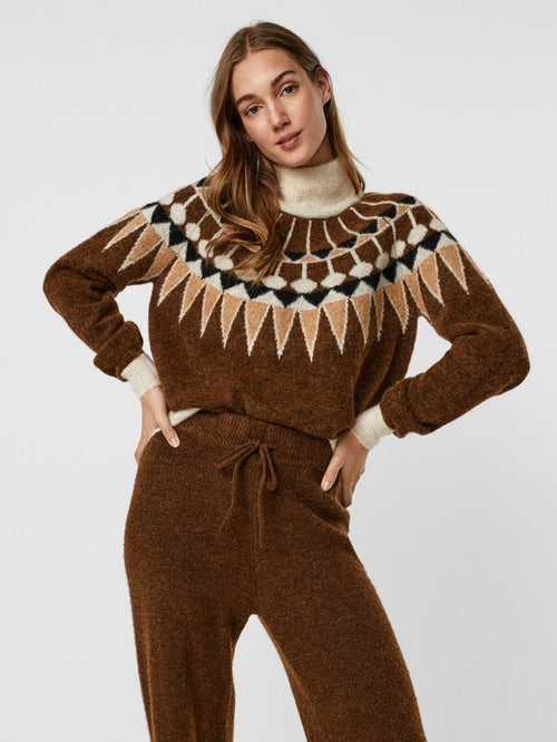 Celeste Fairisle Sweater - Brown - TeeShoppen Group™ - Knitwear - Vero Moda