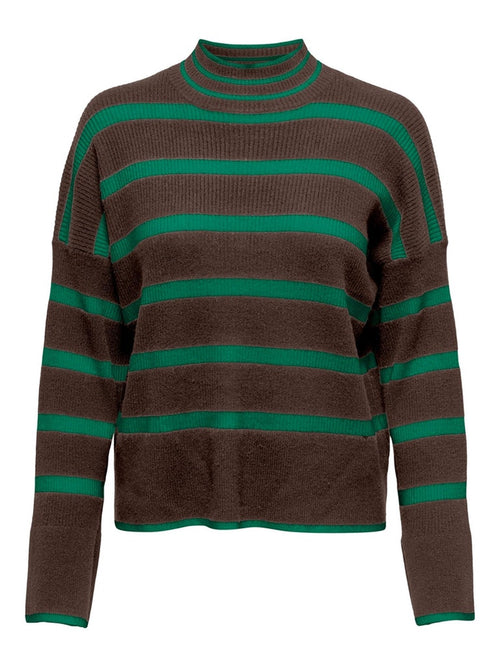 Highneck Pullover - Hot Fudge/Green - TeeShoppen Group™ - Knitwear - ONLY