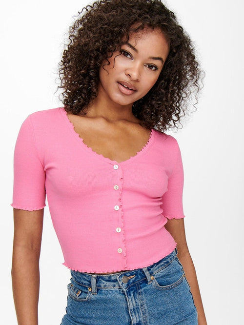 Laila Button Top - Sachet Pink - TeeShoppen Group™ - T-shirt - ONLY