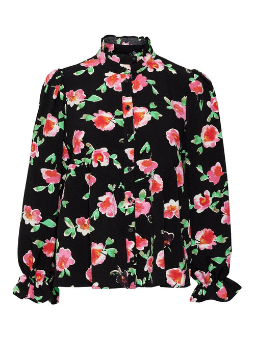 Lia Bluse - Blomstret Sort - TeeShoppen Group™ - Shirt - Vero Moda