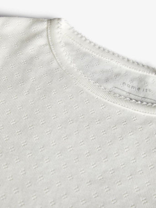 Long-sleeved Pointelle T-shirt - White - TeeShoppen Group™ - T-shirt - Name It