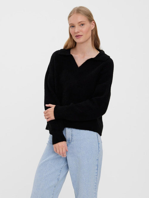 Olina Collar Bluse - Black - TeeShoppen Group™ - Knitwear - Vero Moda