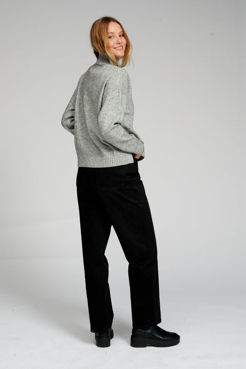 Oversized Knitted Polo-Neck Jumper - Light Grey Melange - TeeShoppen Group™ - Knitwear - TeeShoppen