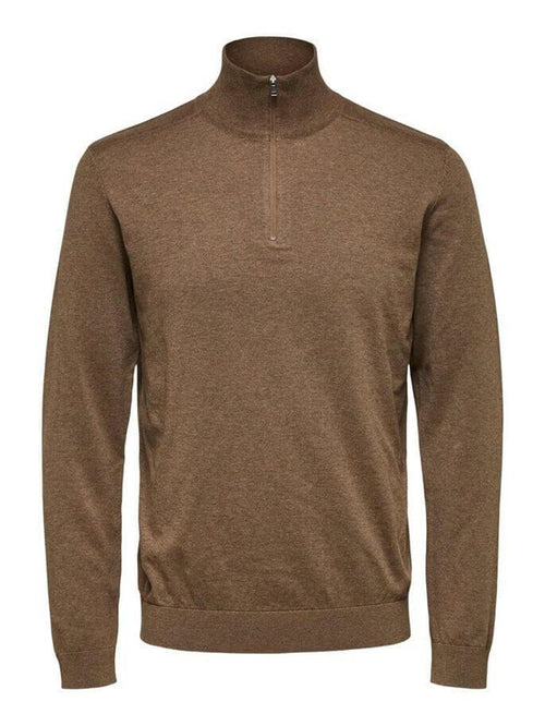 Pima half zip pullover - Brown - TeeShoppen Group™ - Knitwear - Selected Homme