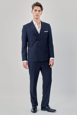 Klassisch Pants - Marineblauer Nadelstreifen