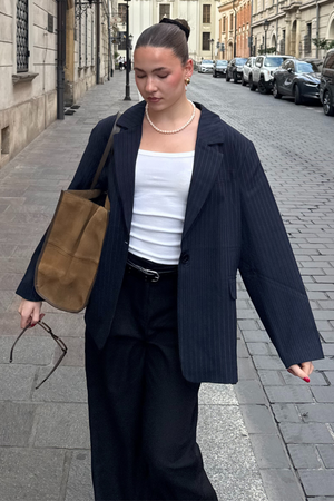 Oversized Blazer - Navy Nadelstreifen