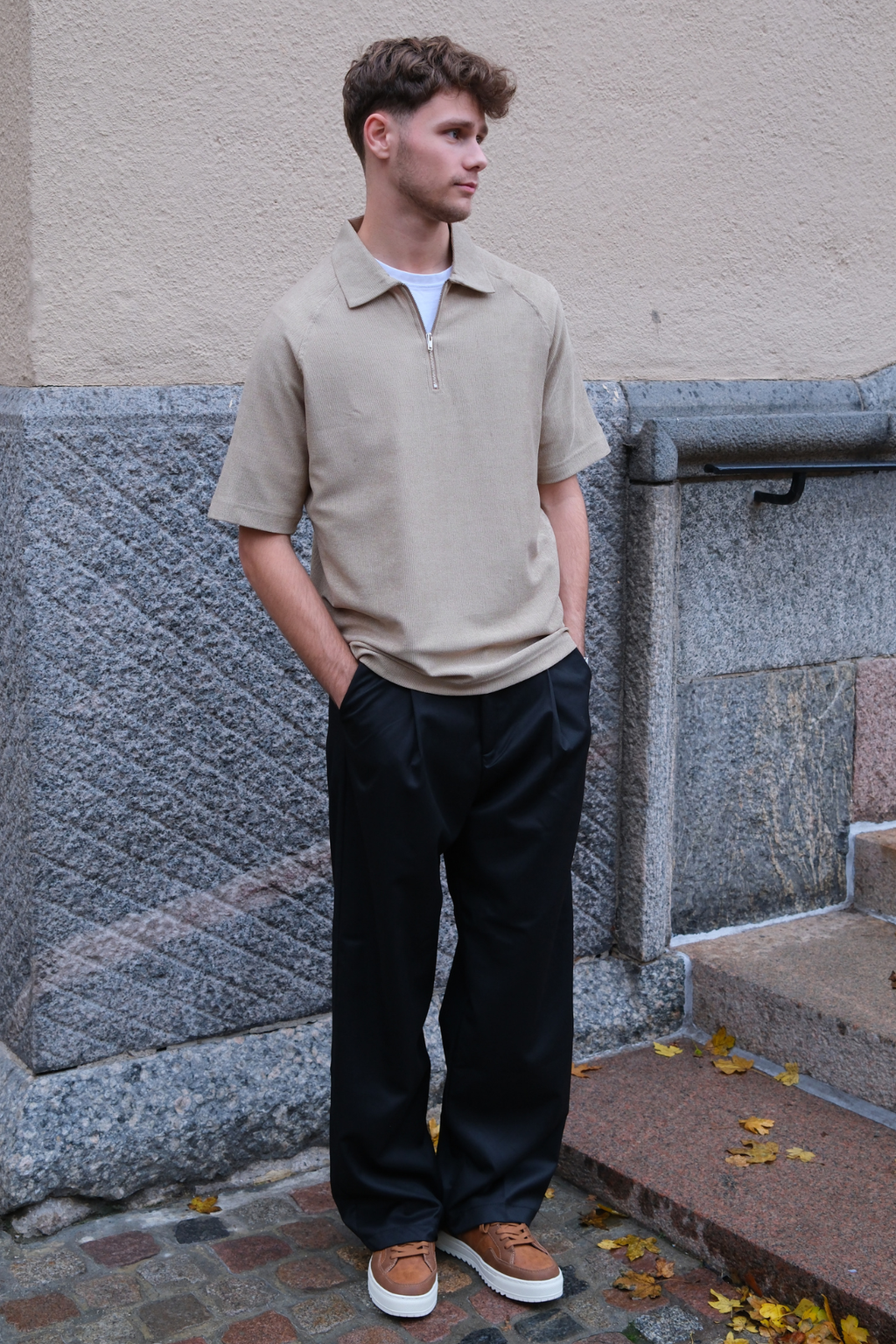 Enzo Kurzarm halbe Zip - Khaki