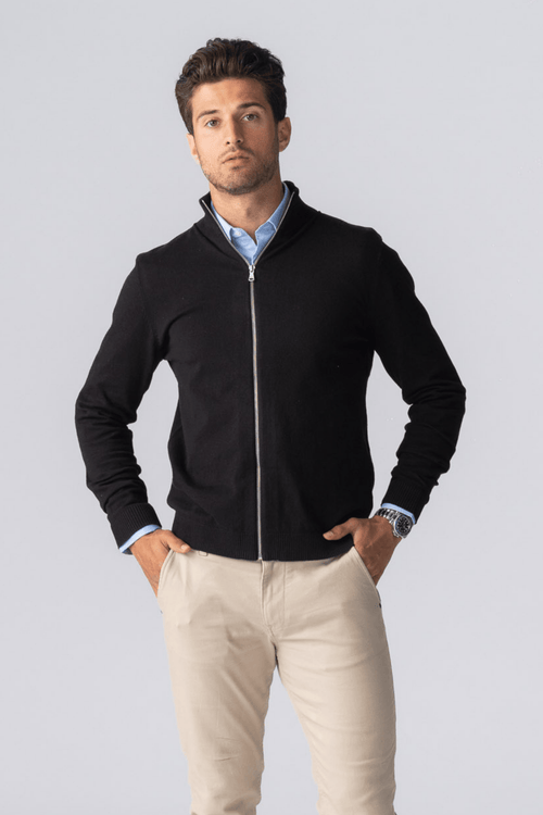 Pullover Zip Cardigan - Schwarz