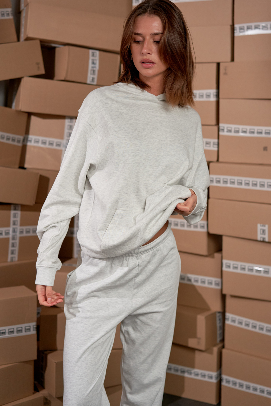 Hoodie ohne Kordelkordel - grau