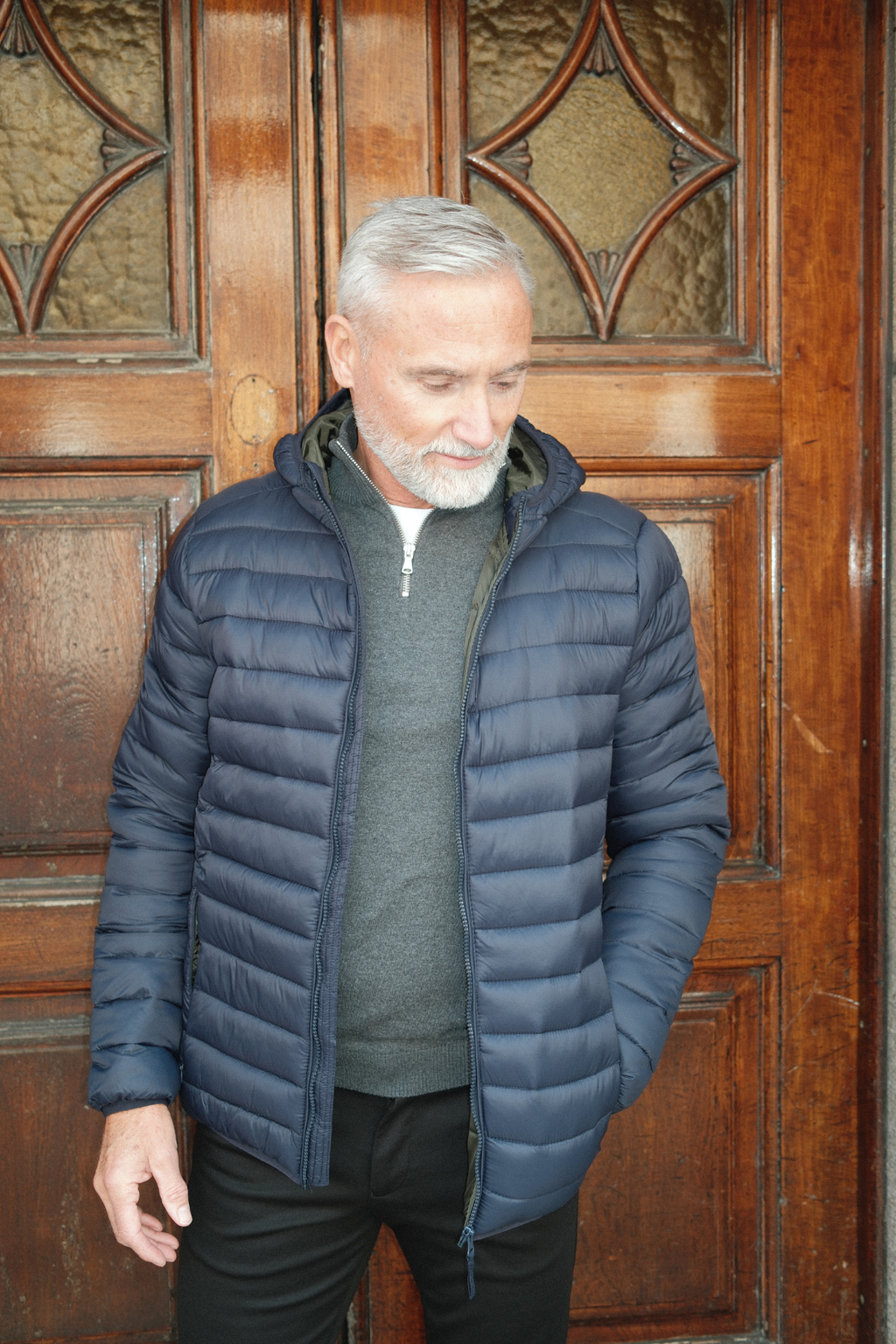 Leichte Pufferjacke mit Kapuze - Navy