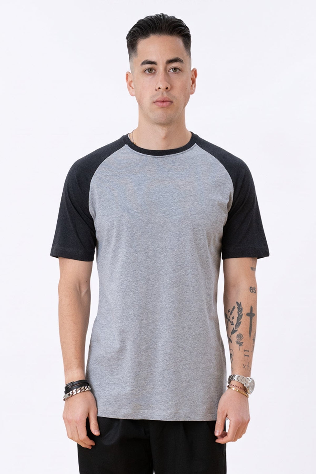 Basic Raglan T-Shirt-Schwarzlichtgrau