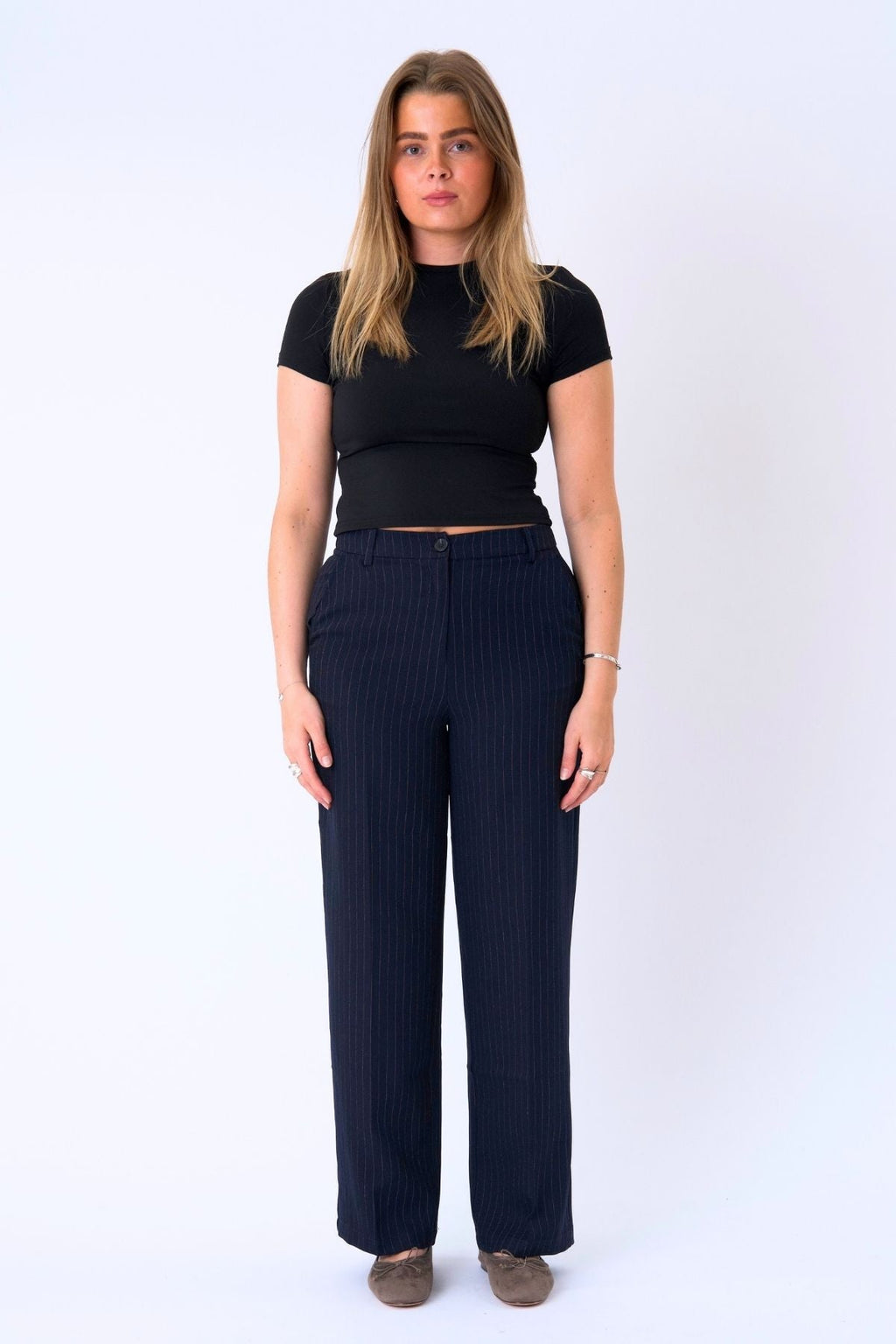 Klassischer Anzug Pants - Navy Nadelstreifen