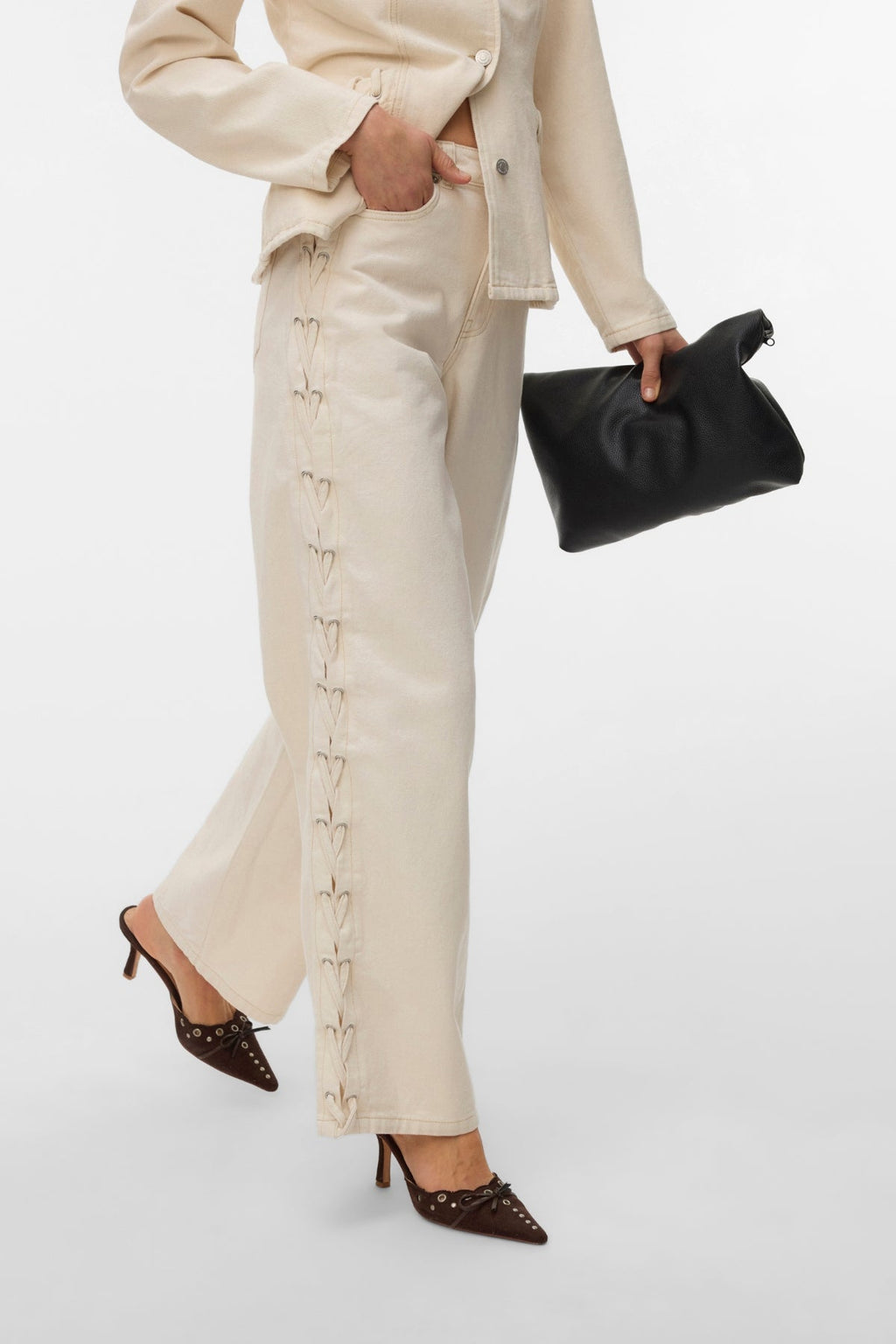 Rae Wide String Jeans – Ecru