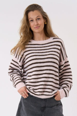Sienna gestreifter Strick – Rosa/Schokolade