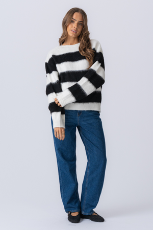 Celina Striped Strick Sweater - Weiß/Schwarz