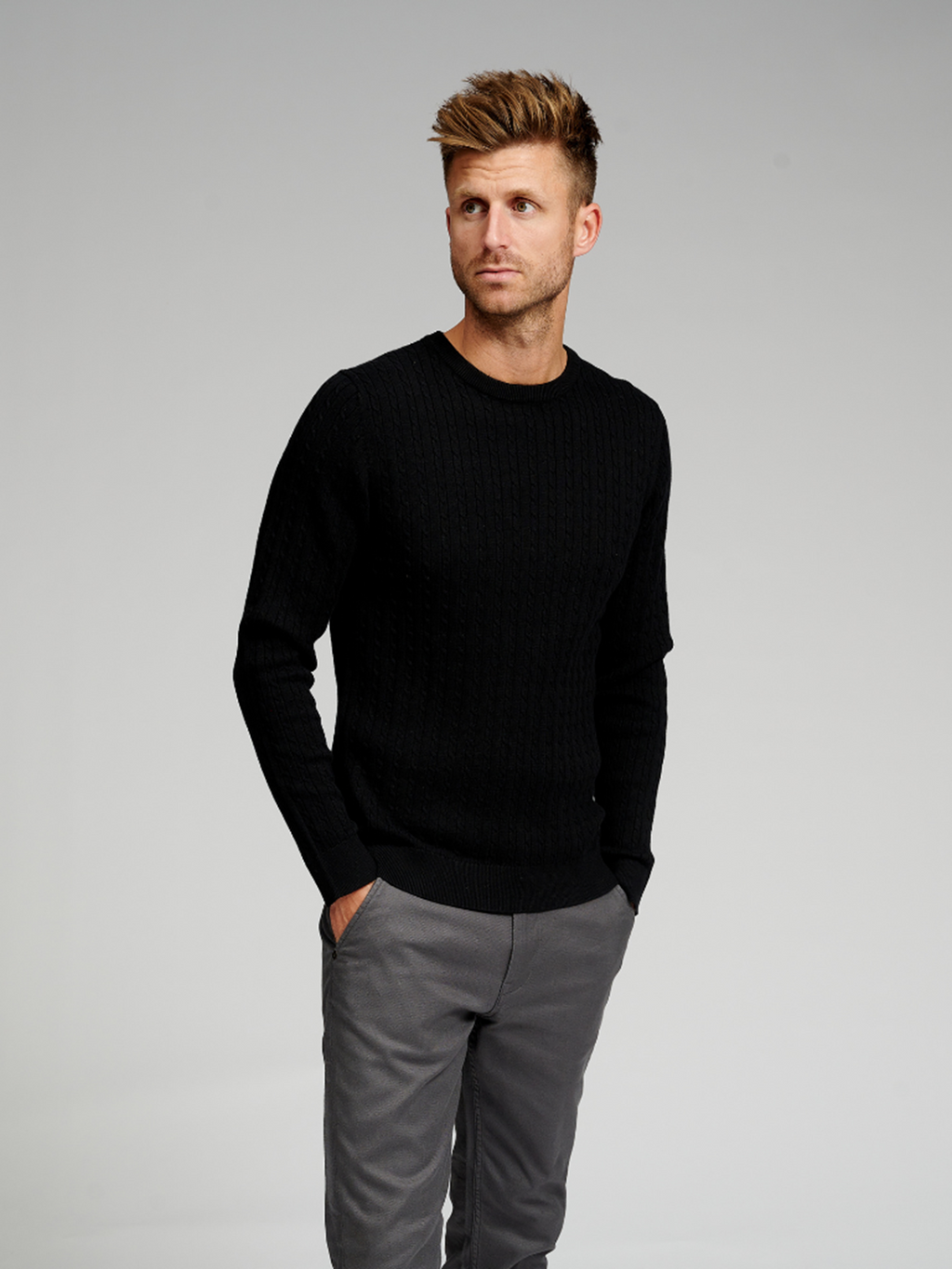 Cable -Strick -Crewneck - Schwarz