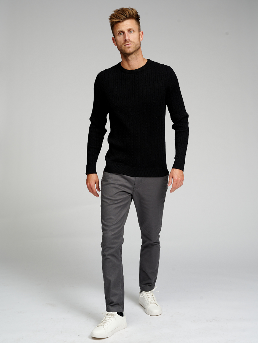 Cable -Strick -Crewneck - Schwarz