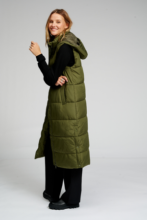 Lang Puffer Vest - Mørkegrøn - TeeShoppen - Grøn