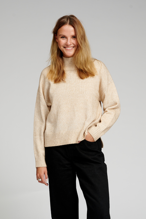 Oversized Strickpolo -Hals -Jumper - Beige