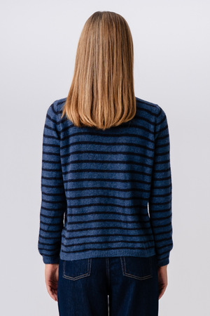 Gestreifter Crizette-Strick-Cardigan – Blau/Tiefblau