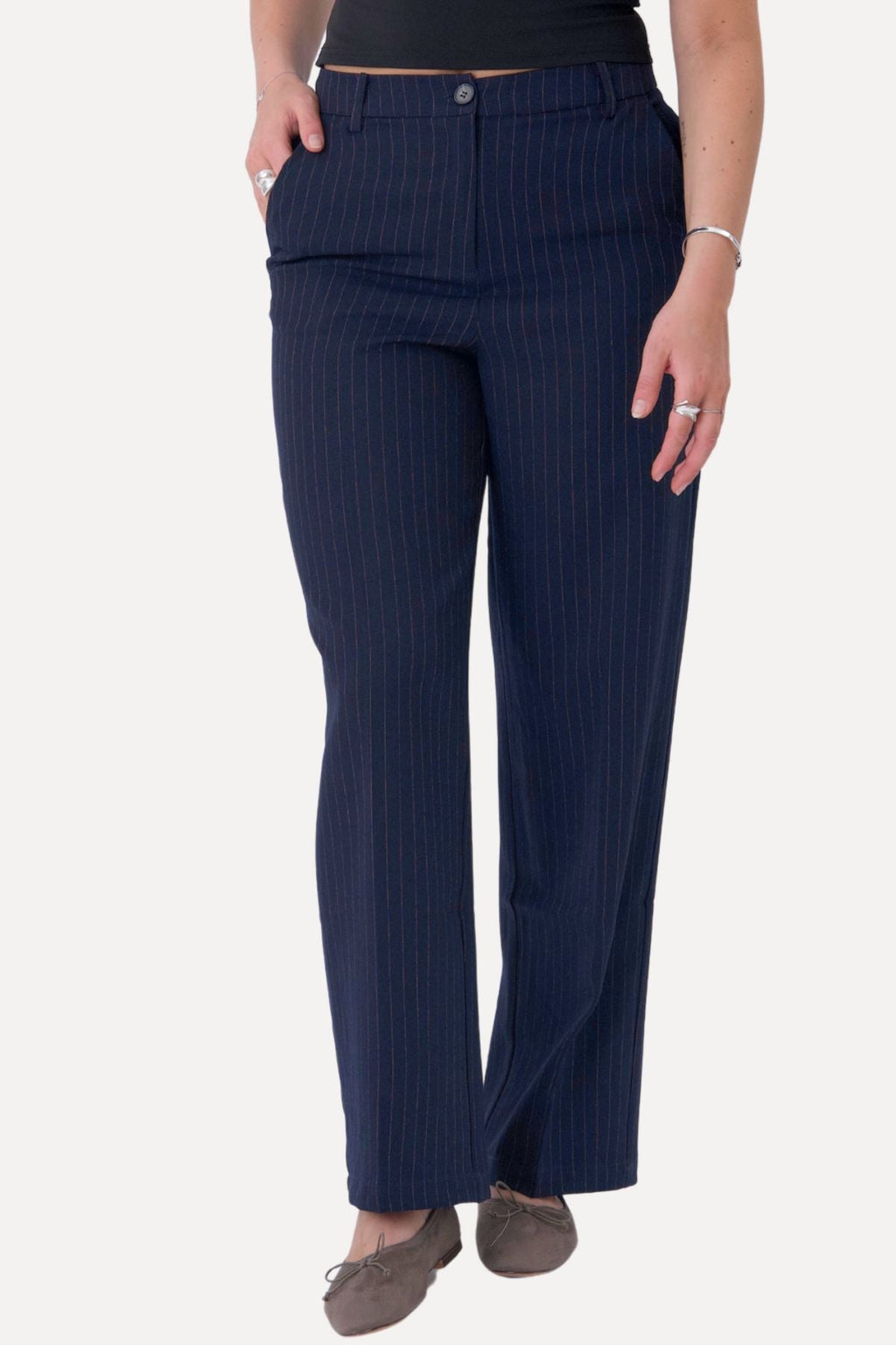 Klassischer Anzug Pants - Navy Nadelstreifen