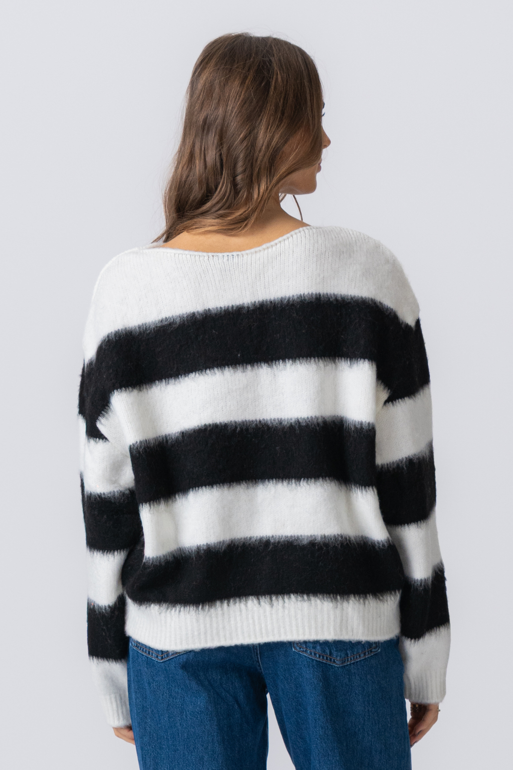 Celina Striped Strick Sweater - Weiß/Schwarz