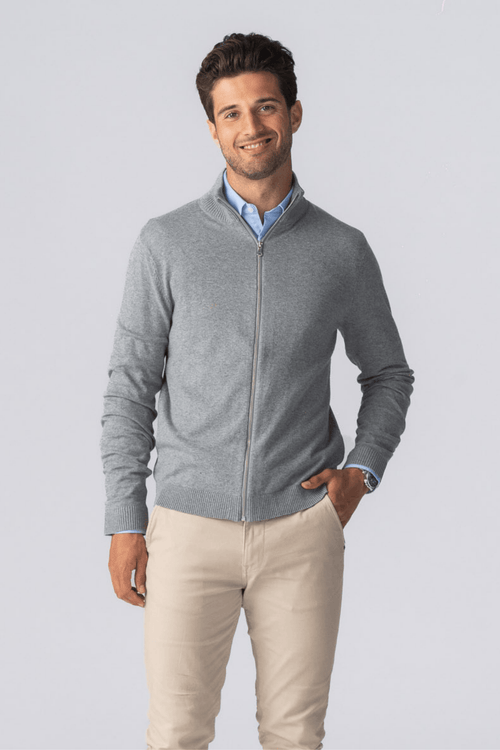 Pullover Zip Cardigan - Grau Melange