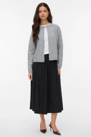 Magalene O -Neck Pearl Cardigan - mittelgrauer Melange