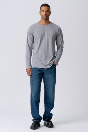 Basic Langarmes T-Shirt-grau