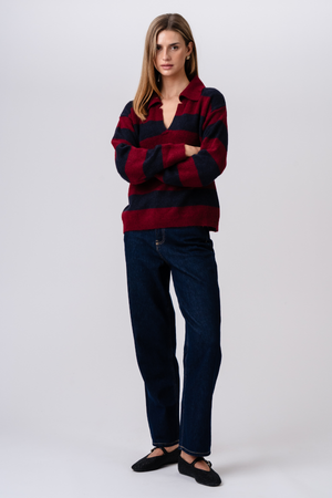 Nora Knit – Burgunderrot/Tiefblau