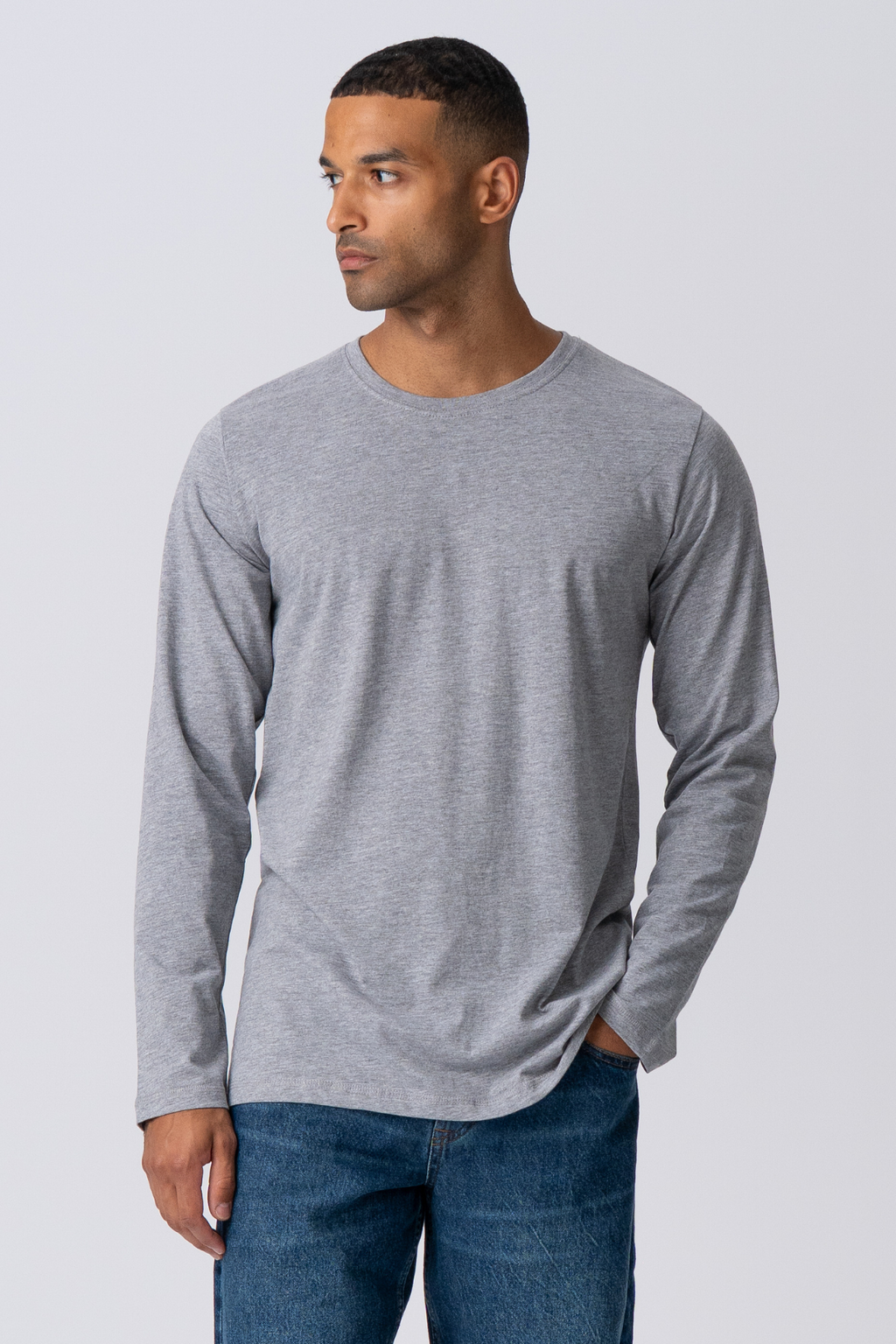 Basic Langarmes T-Shirt-grau