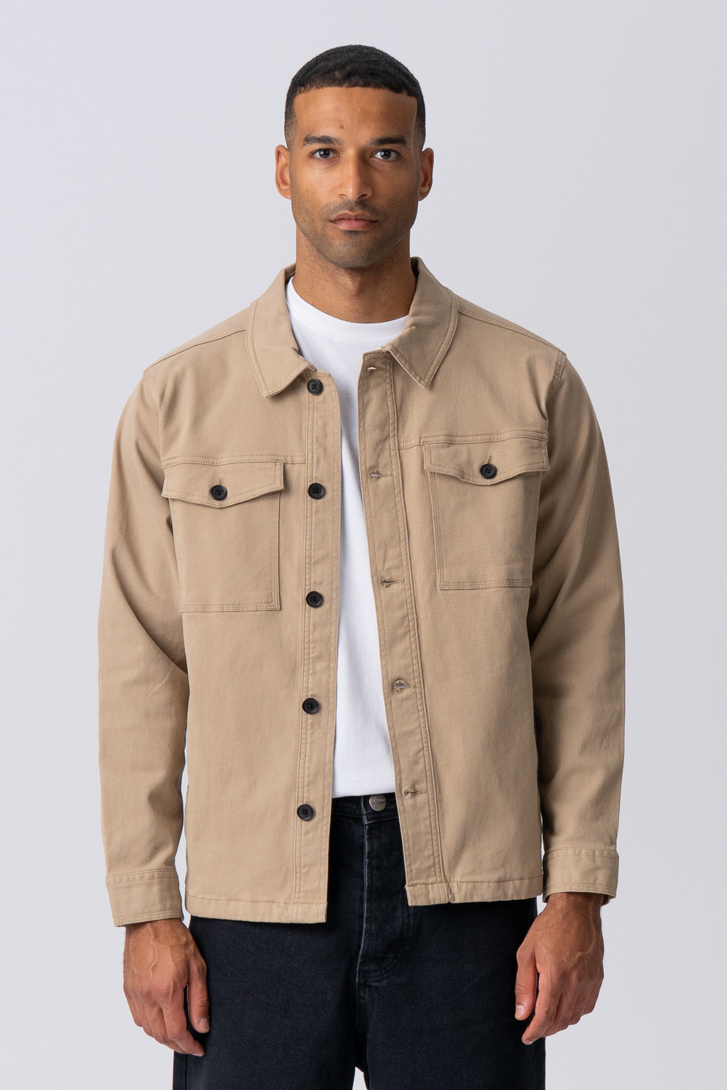 Twill Overshirt - dunkler Sand