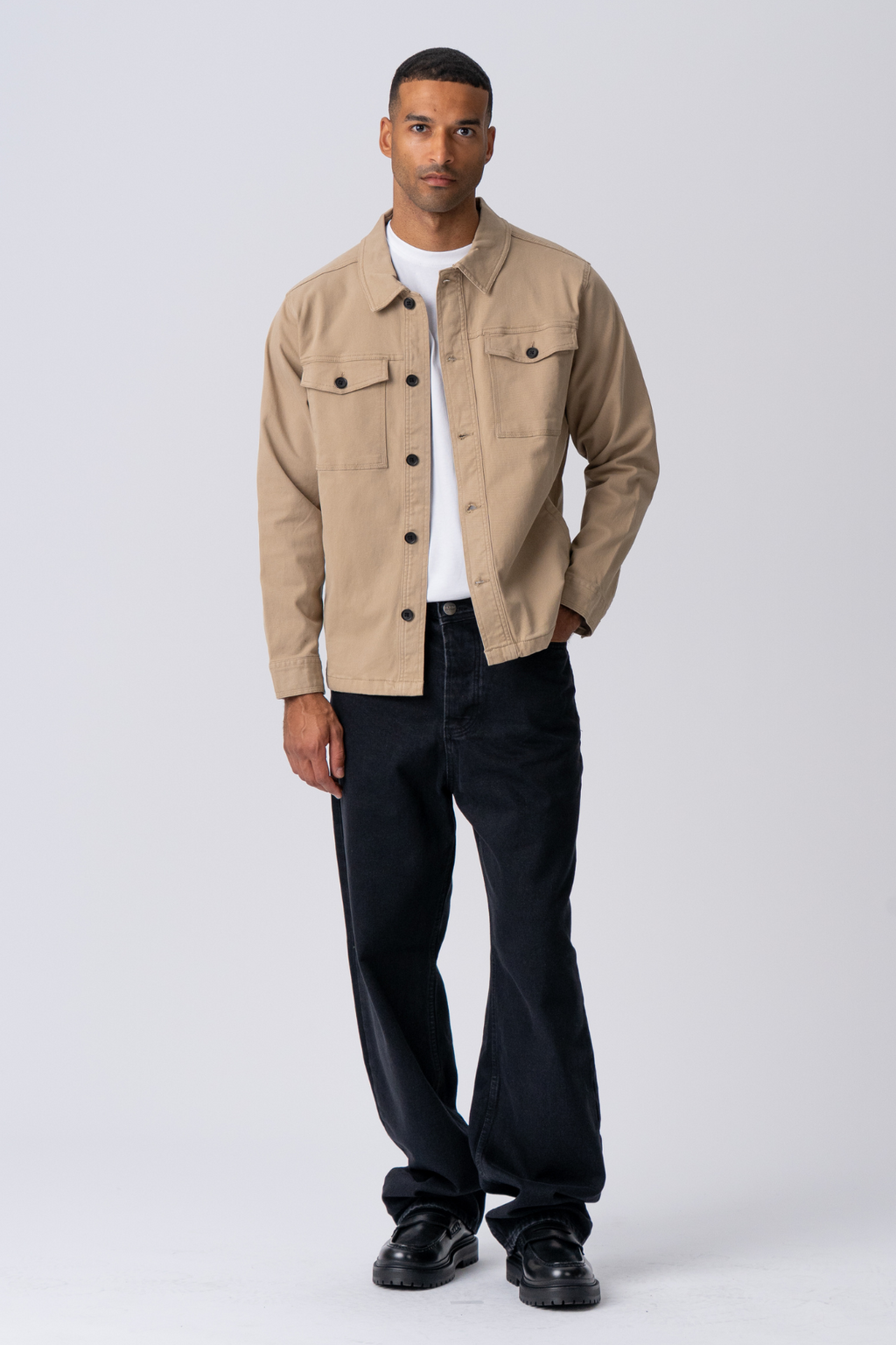 Twill Overshirt - dunkler Sand
