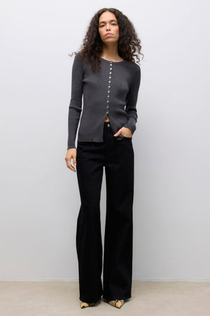 Ukino O -Neck Strick -Strickjacke - dunkelgraue Melange