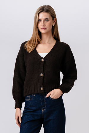 Strickjacke mit V-Ausschnitt – Braun