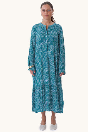 Anna Langarmed Kleid - blaugrün