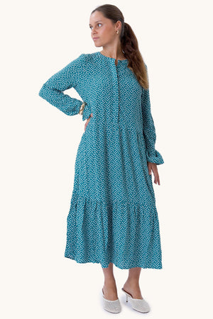 Anna Langarmed Kleid - blaugrün