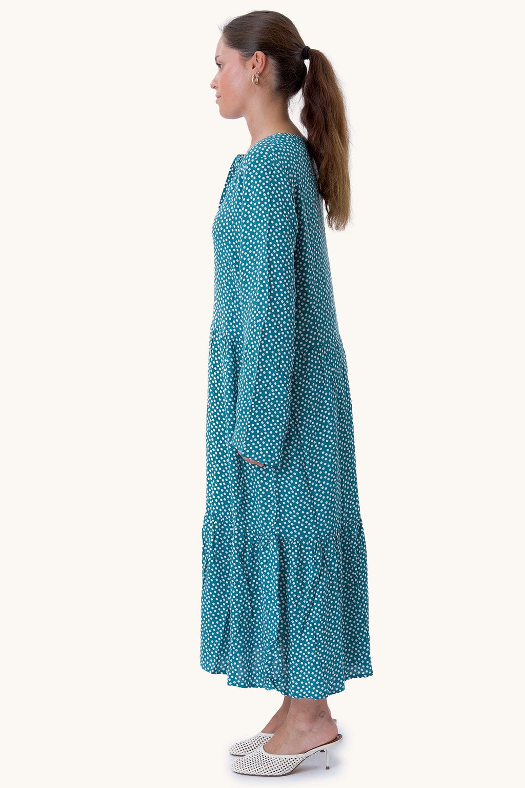 Anna Langarmed Kleid - blaugrün
