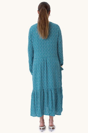 Anna Langarmed Kleid - blaugrün