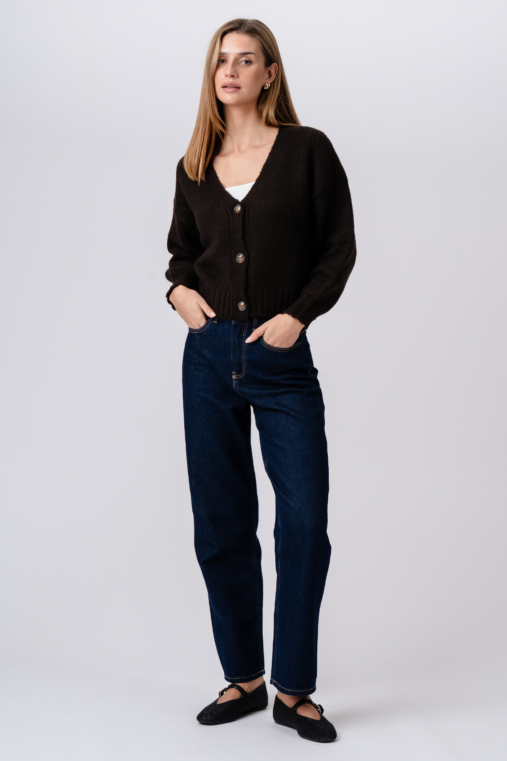 Strickjacke mit V-Ausschnitt – Braun