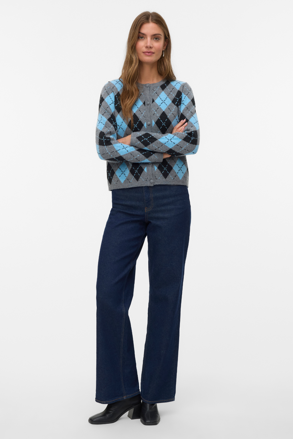 Giorgia O -Neck -Strickjacke - mittelgraue Melange