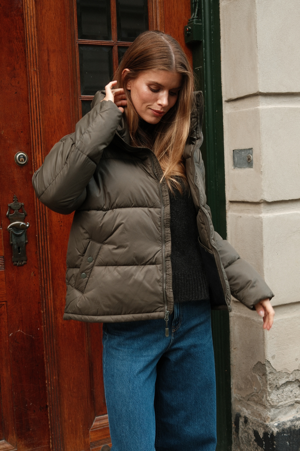 Kurzpufferjacke - Olive