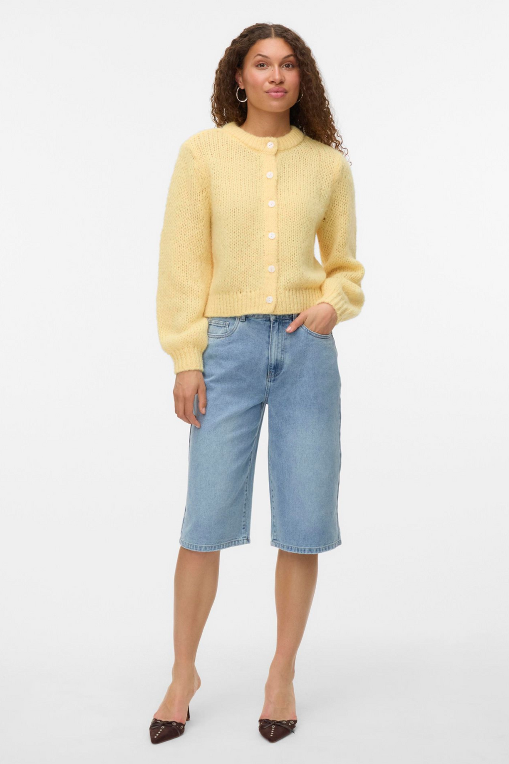 Wilo O -Neck -Strickjacke - blasse Banane