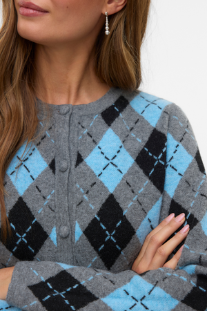 Giorgia O -Neck -Strickjacke - mittelgraue Melange