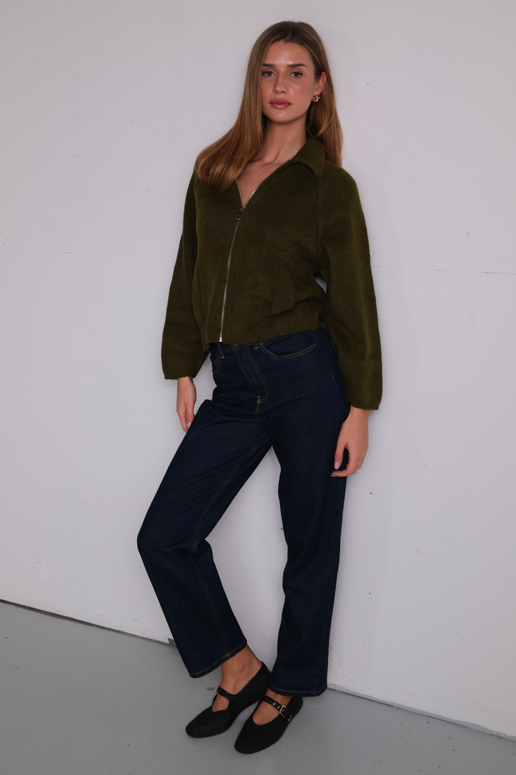 Selma Strickreißverschluss – Khaki