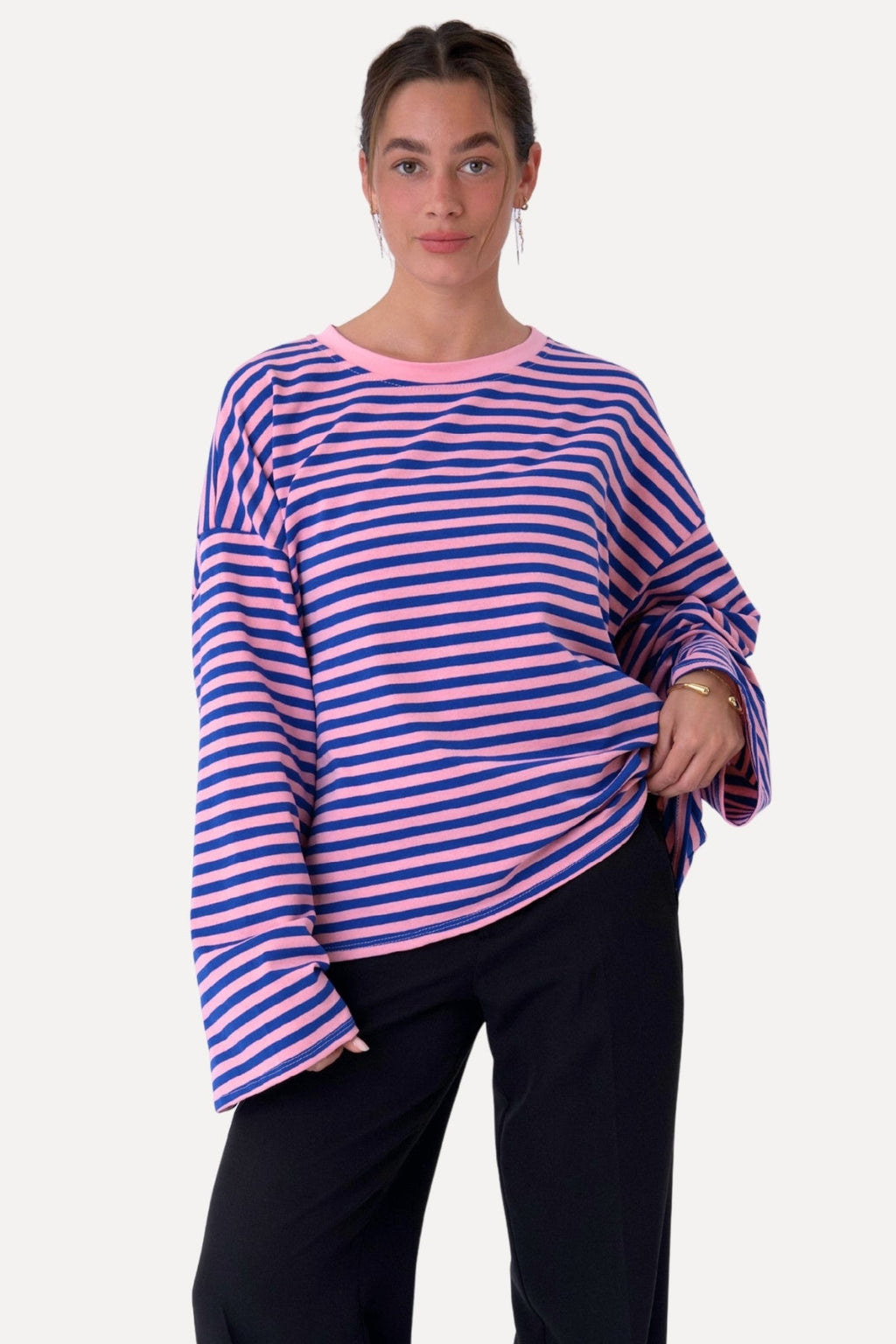 Cleo Bluse – Blau/Rosa