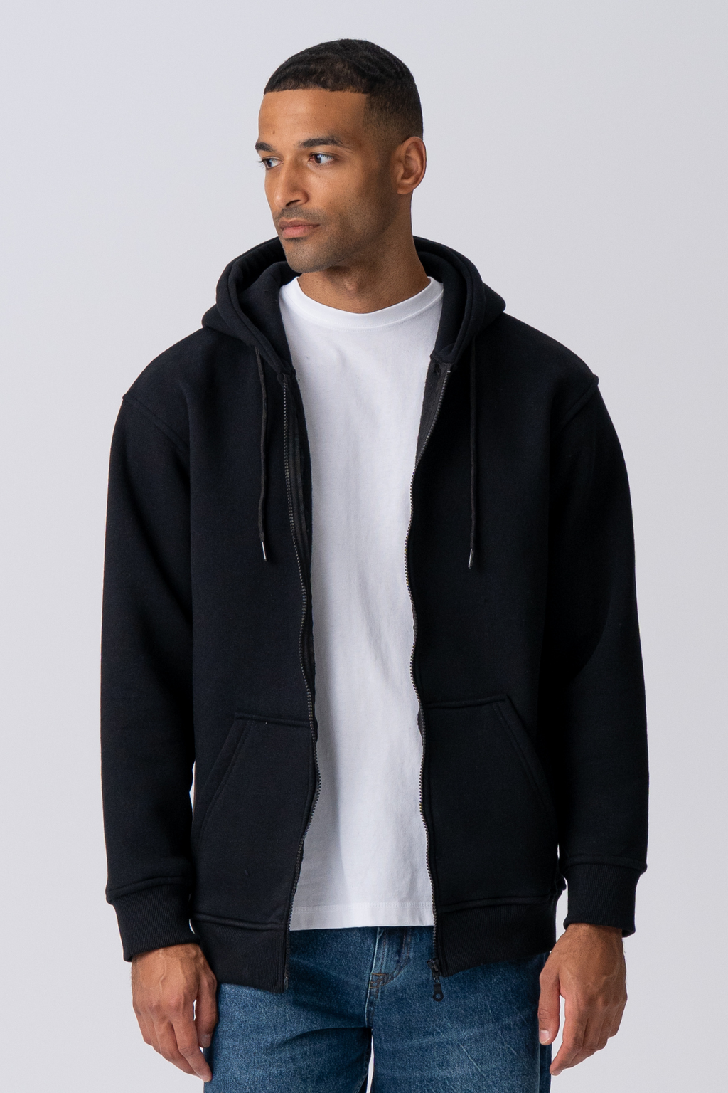 Entspannter Zip Hoodie - Schwarz