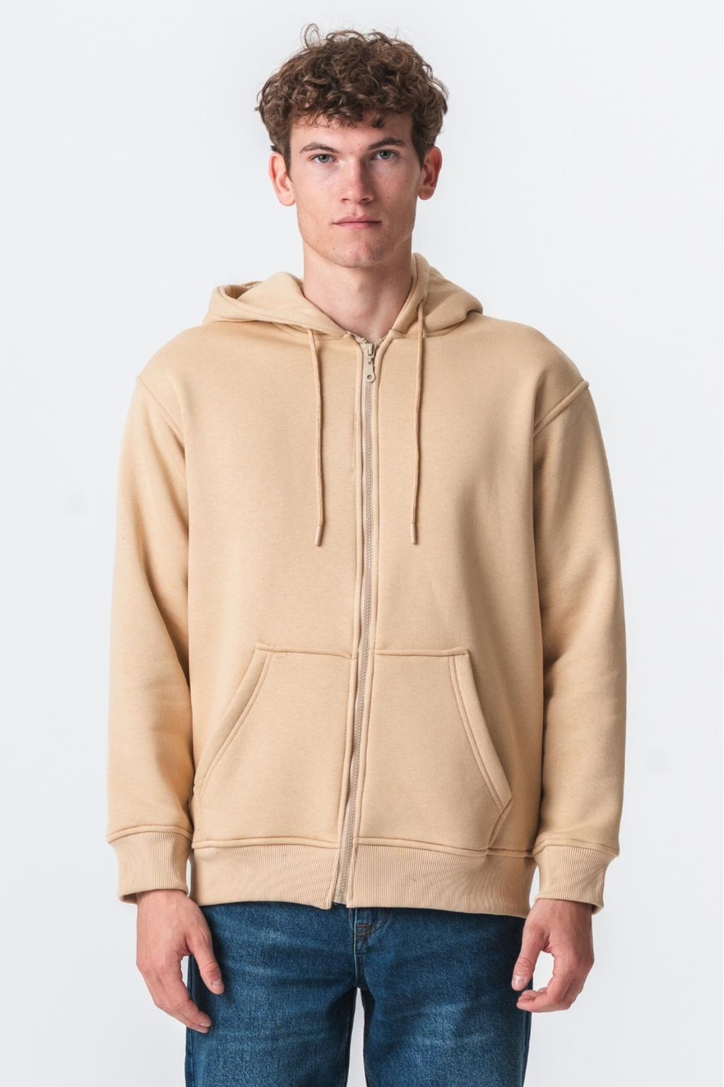 Entspannter Zip Hoodie - Beige